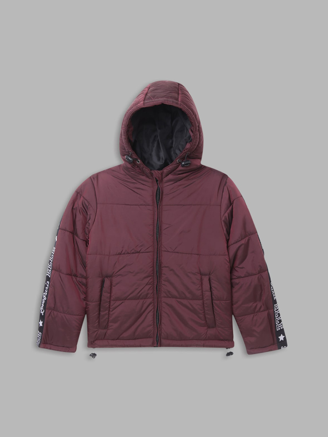 ELLE Girls Burgundy Solid Puffer Hooded Jacket