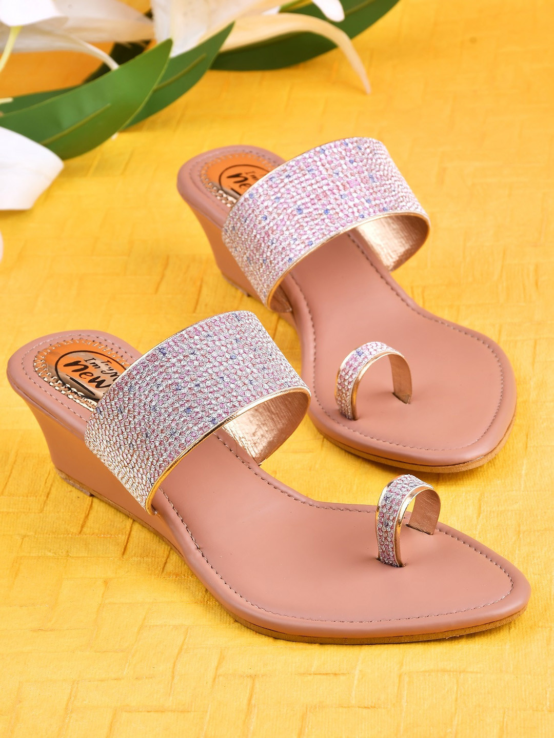 Try Me Women Nude & Silver Wedge Heels