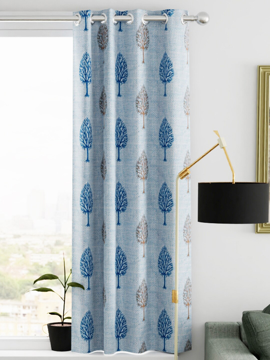KOPA Blue & Brown Floral Window Curtain