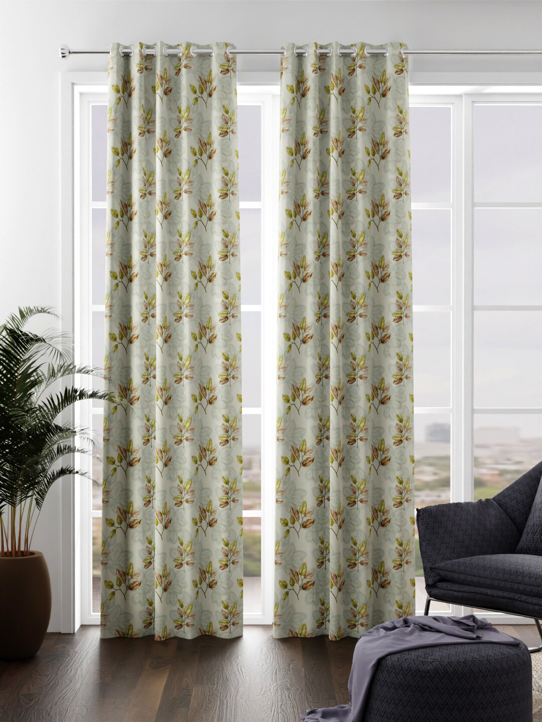 KOPA Green & Beige Set of 2 Floral Door Curtain