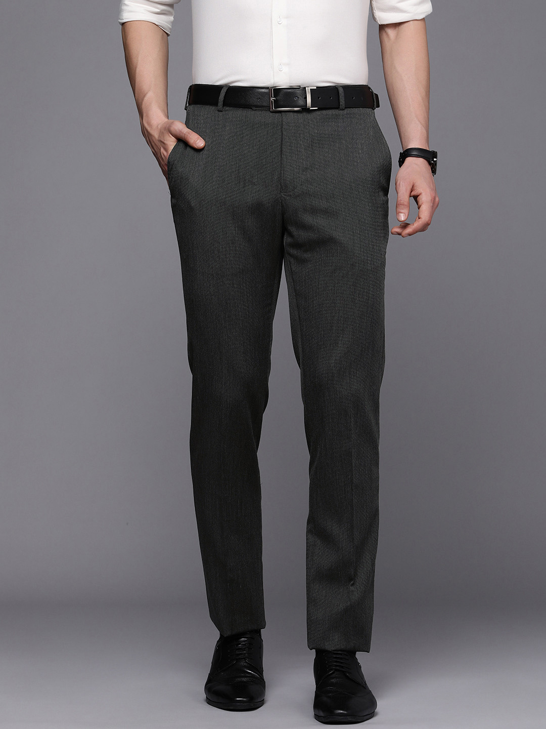 Raymond Men Slim Fit Flat Front Formal Trousers