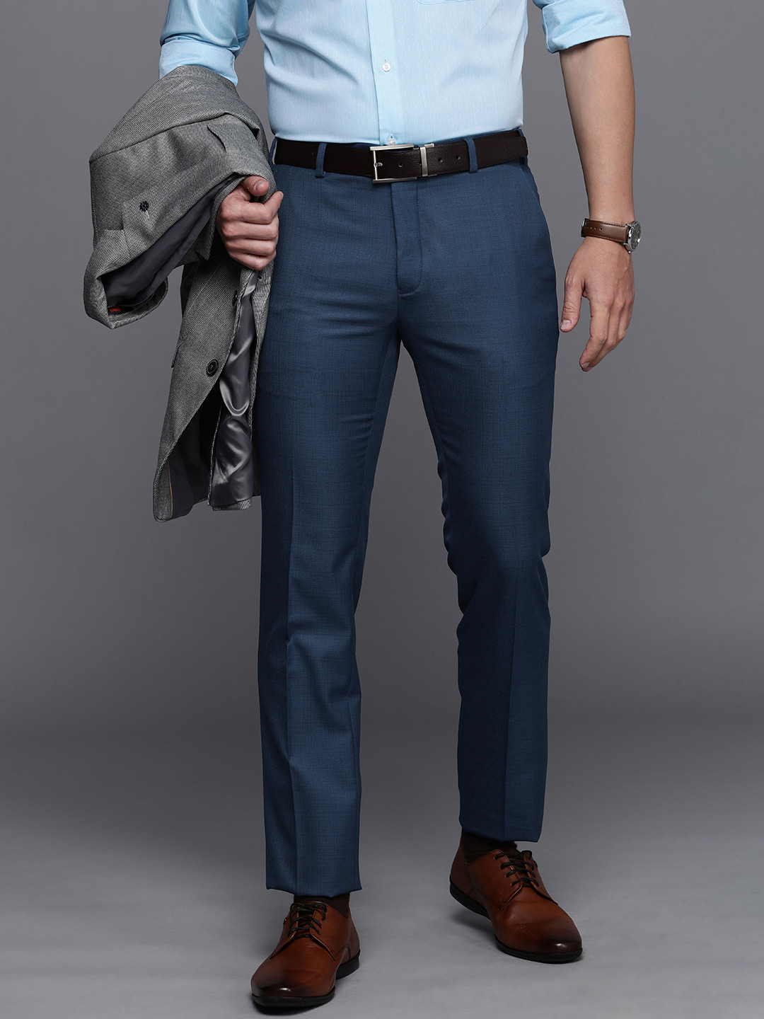 Raymond Men Solid Slim Fit Flat Front Formal Trousers