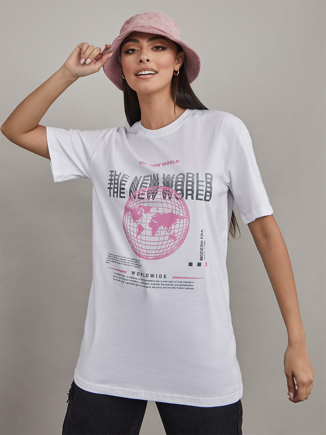 Styli The New World Globe Graphic Print Oversized T-shirt