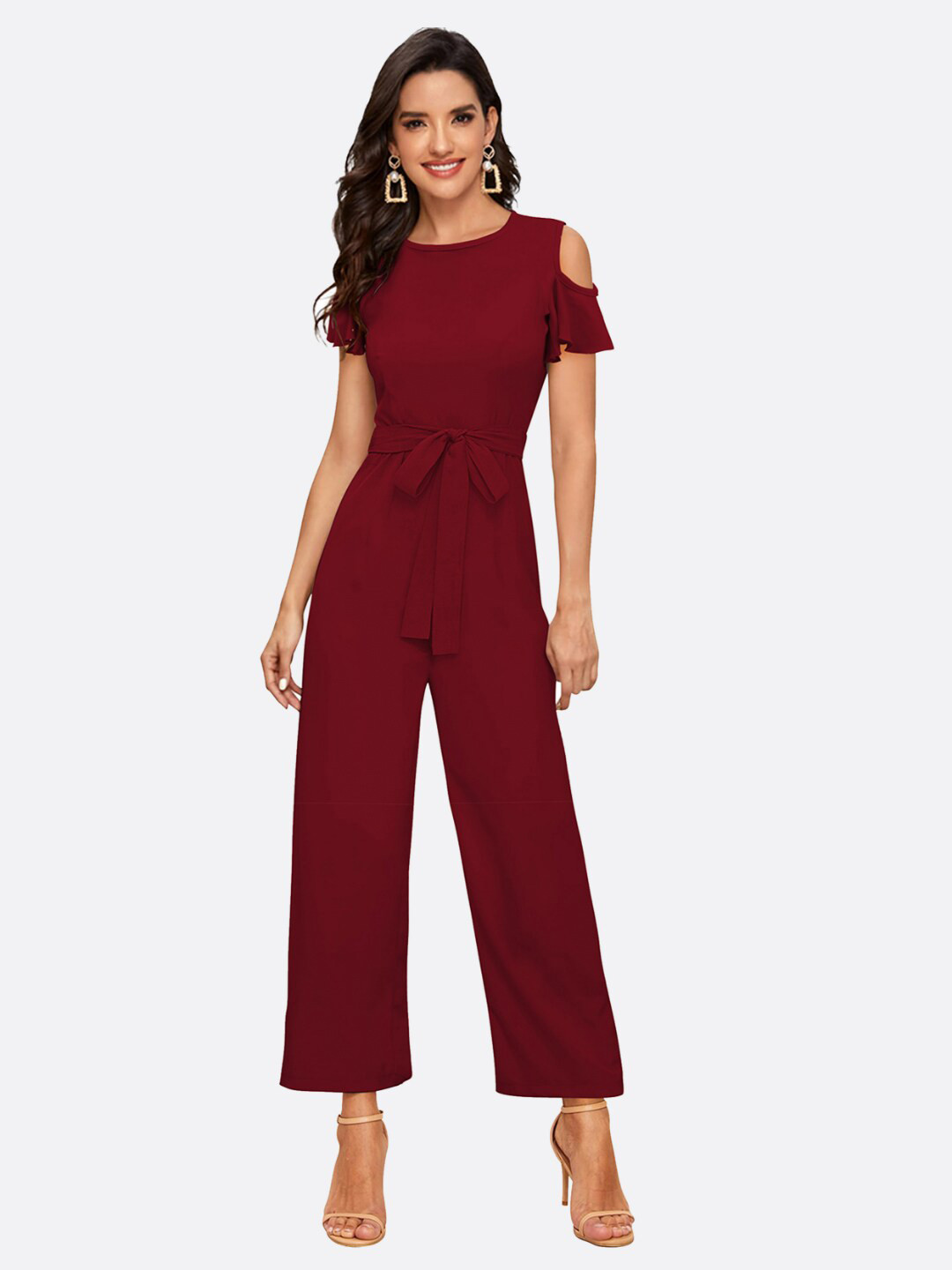 LONDON BELLY Women Maroon Basic Jumpsuit