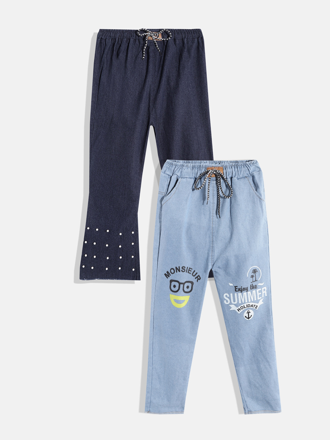 MANZON Girls Pack of 2 Slim Fit Printed Jeans