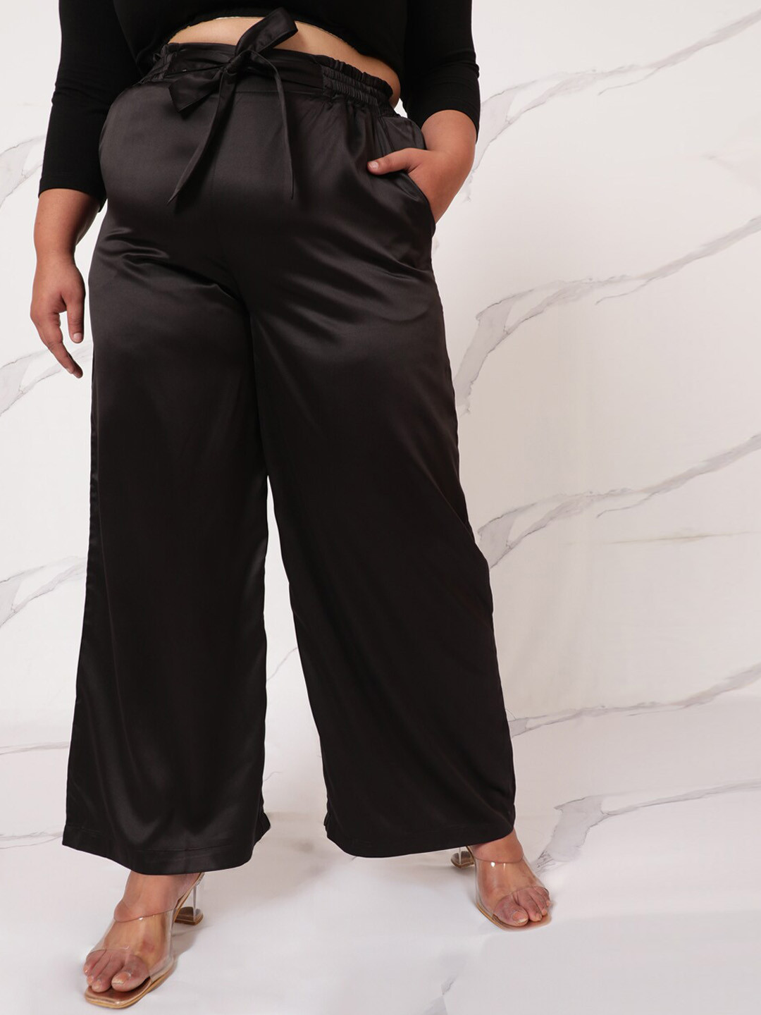 Amydus Women Plus Size Black High Rise Parallel Trouser