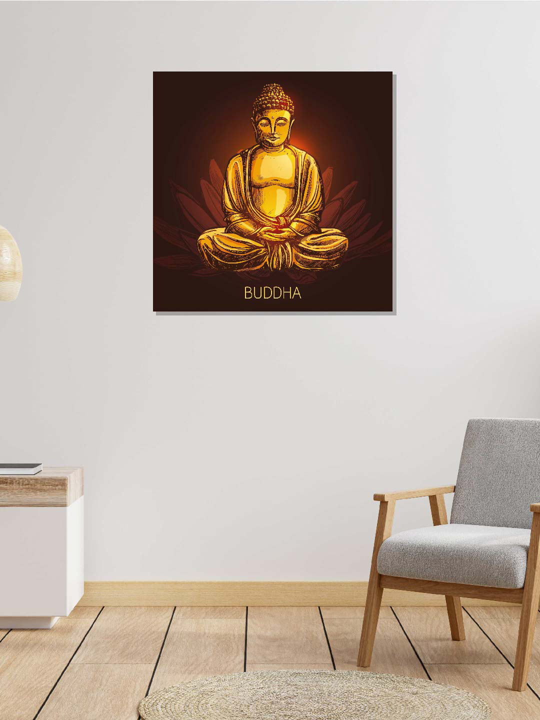 RANGOLI Brown & Yellow Lord Buddha Canvas Painting Framed Wall Art