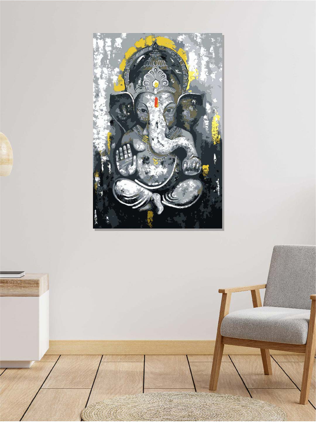 RANGOLI Lord Ganesha Canvas Wall Rectangle Paintings Wall Art - 18 x 12In