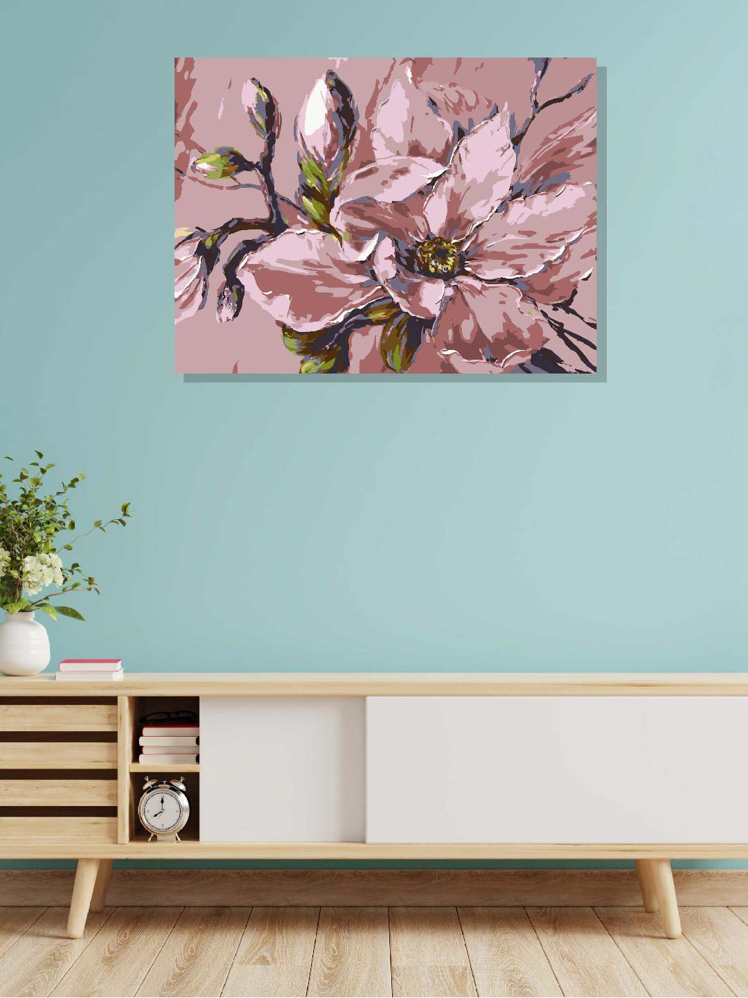 RANGOLI Pink Floral Canvas Painting Wall Art