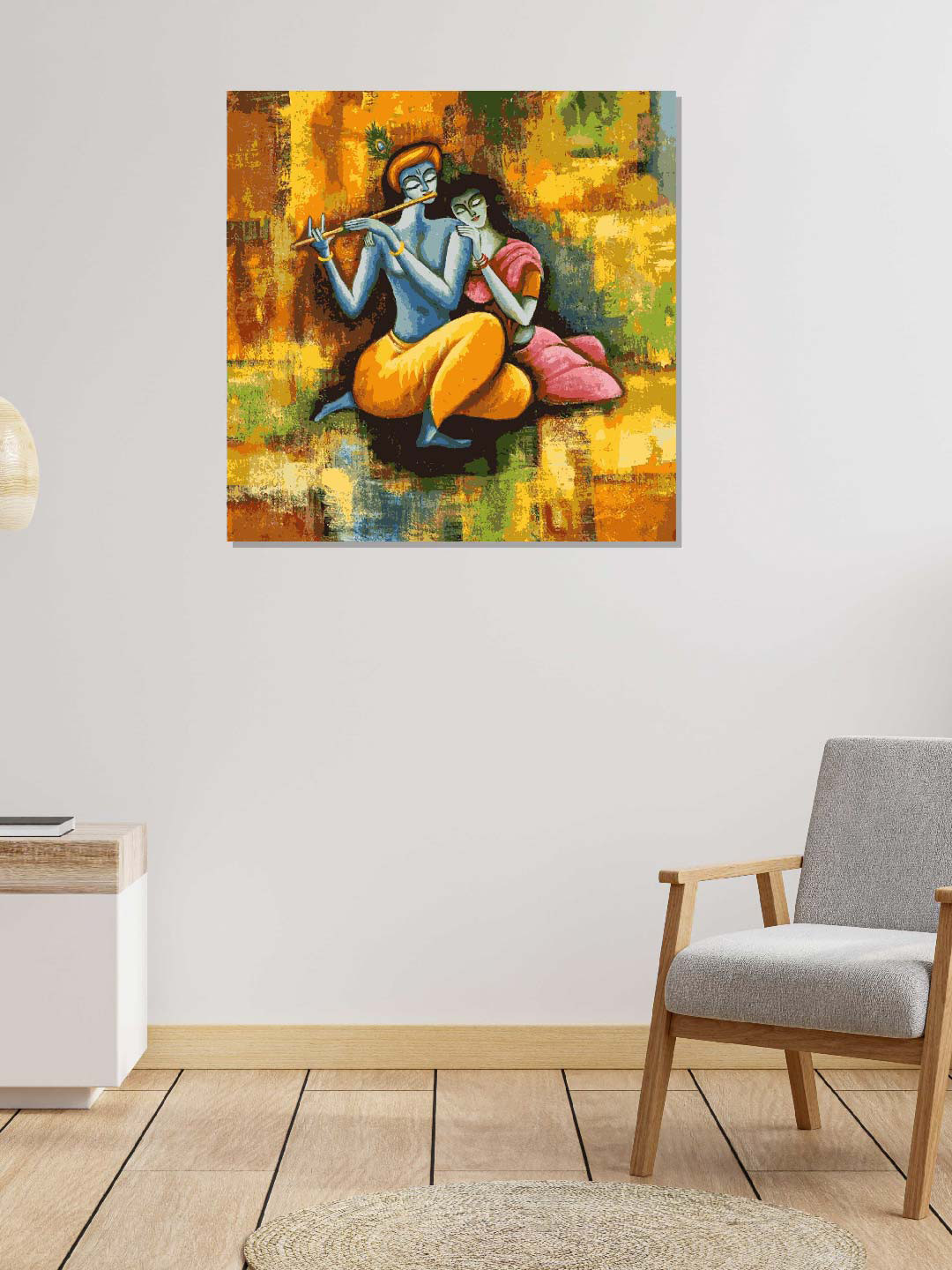 RANGOLI Yellow Lord Krishna Ji Canvas Painting Wall Art