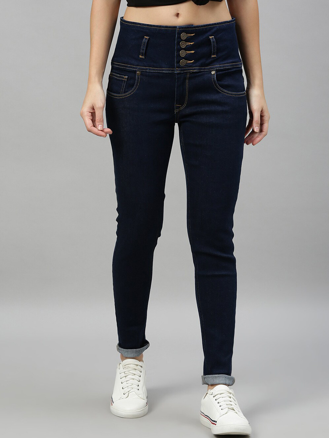 Enviously Young Women Navy Blue Slim Fit High Rise Cotton Stretchable Jeans