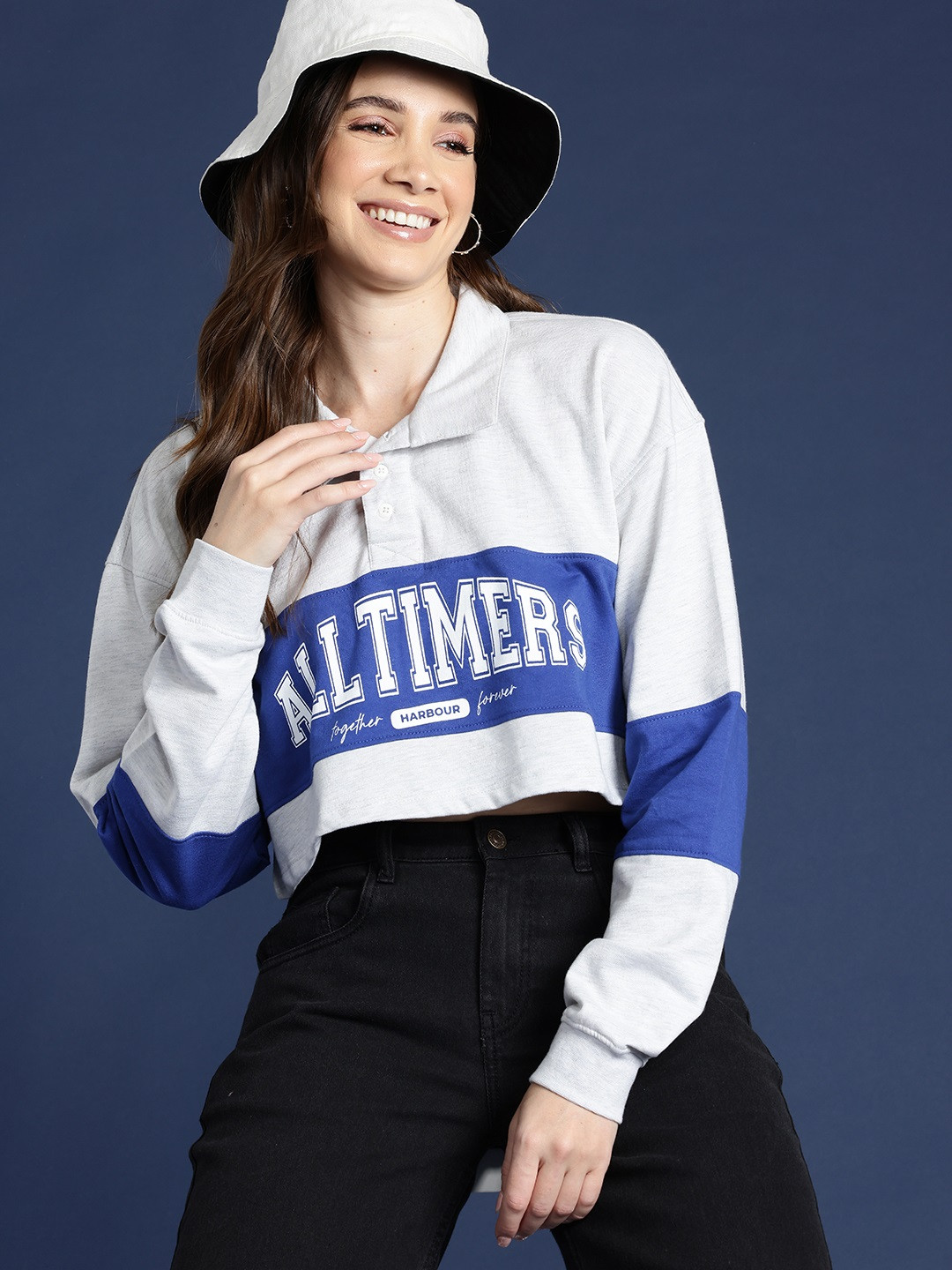 Mast & Harbour Printed Cropped Boxy Sweatshirt