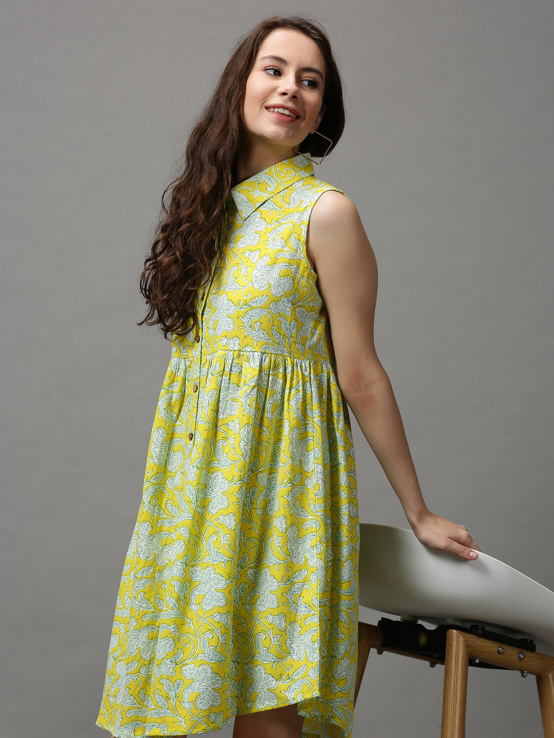 SHOWOFF Yellow Floral A-Line Dress
