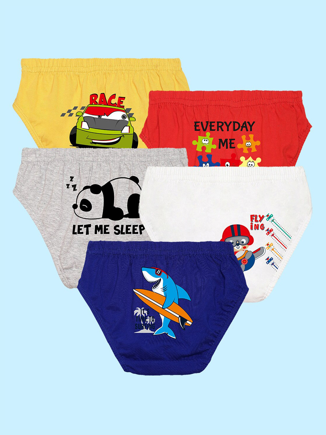 NUSYL Boys Pack Of 5 Graphic Printed Pure Cotton Basic Briefs NUBCBRFPO5.0013