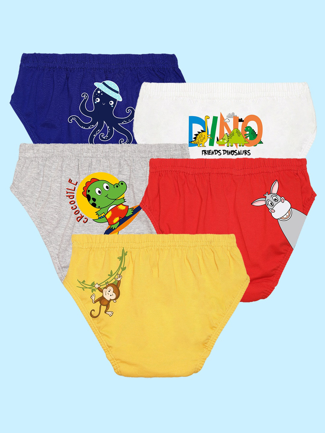NUSYL Boys Pack Of 5 Printed Pure Cotton Basic Briefs NUBCBRFPO5.0006