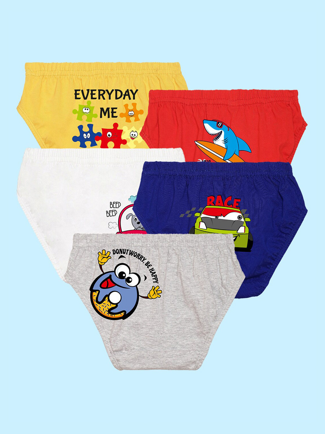 NUSYL Boys Pack Of 5 Printed Cotton Basic Brief NUBCBRFPO5.0012