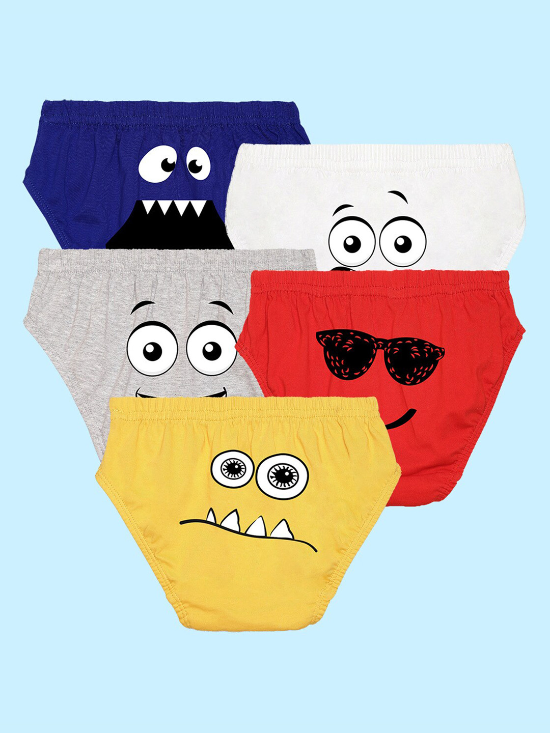 NUSYL Boys Pack Of 5 Graphic Printed Pure Cotton Basic Briefs NUBCBRFPO5.0019