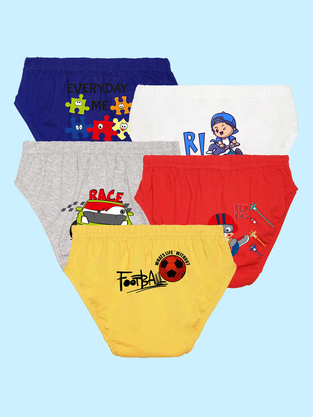 NUSYL Boys Pack Of 5 Graphic Printed Pure Cotton Basic Briefs NUBCBRFPO5.0016