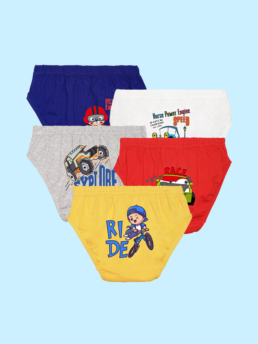 NUSYL Boys Pack Of 5 Printed Pure Cotton Basic Briefs NUBCBRFPO5.0017