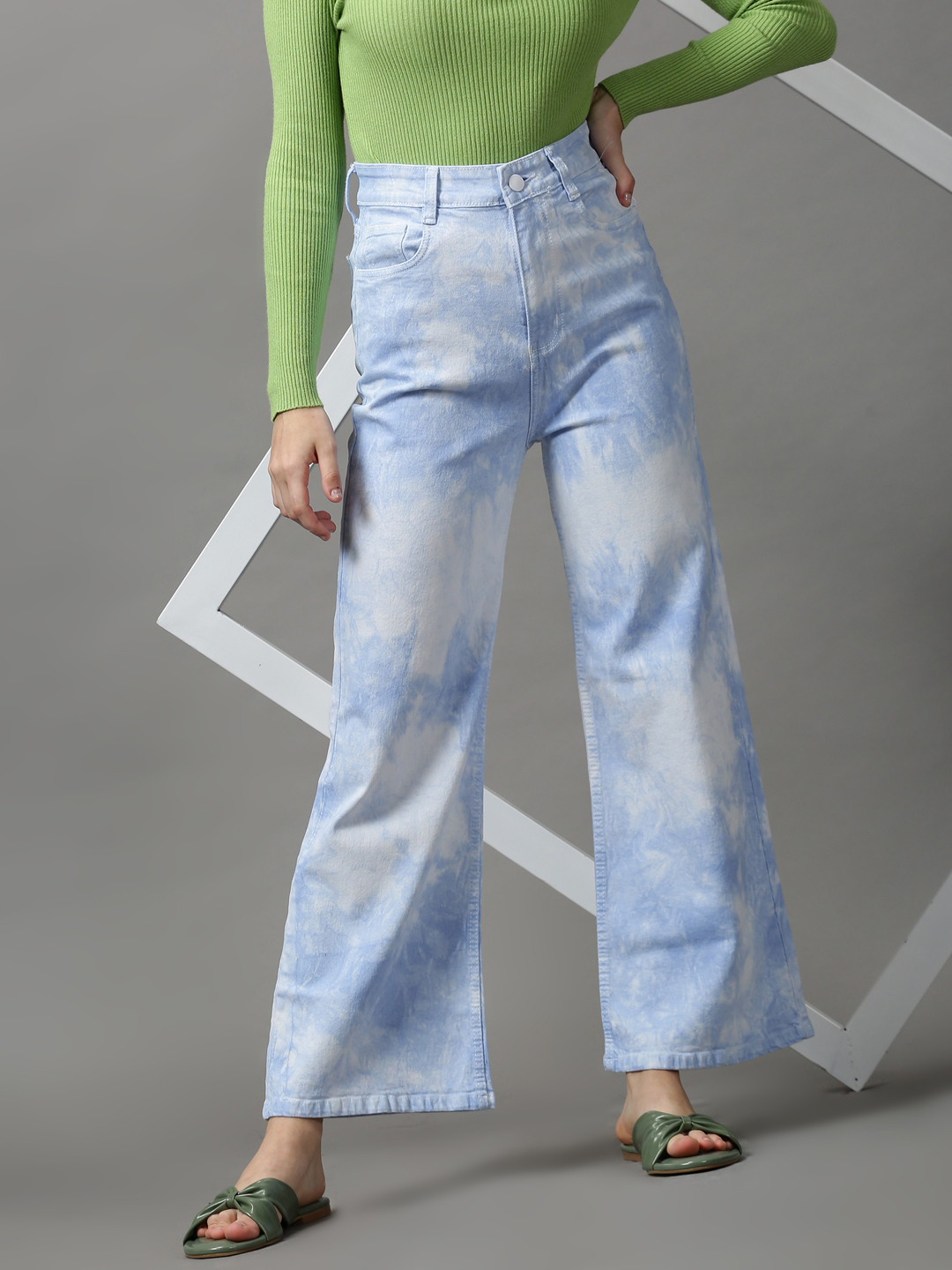 SHOWOFF Women Blue & White Straight Fit Heavy Fade Stretchable Jeans