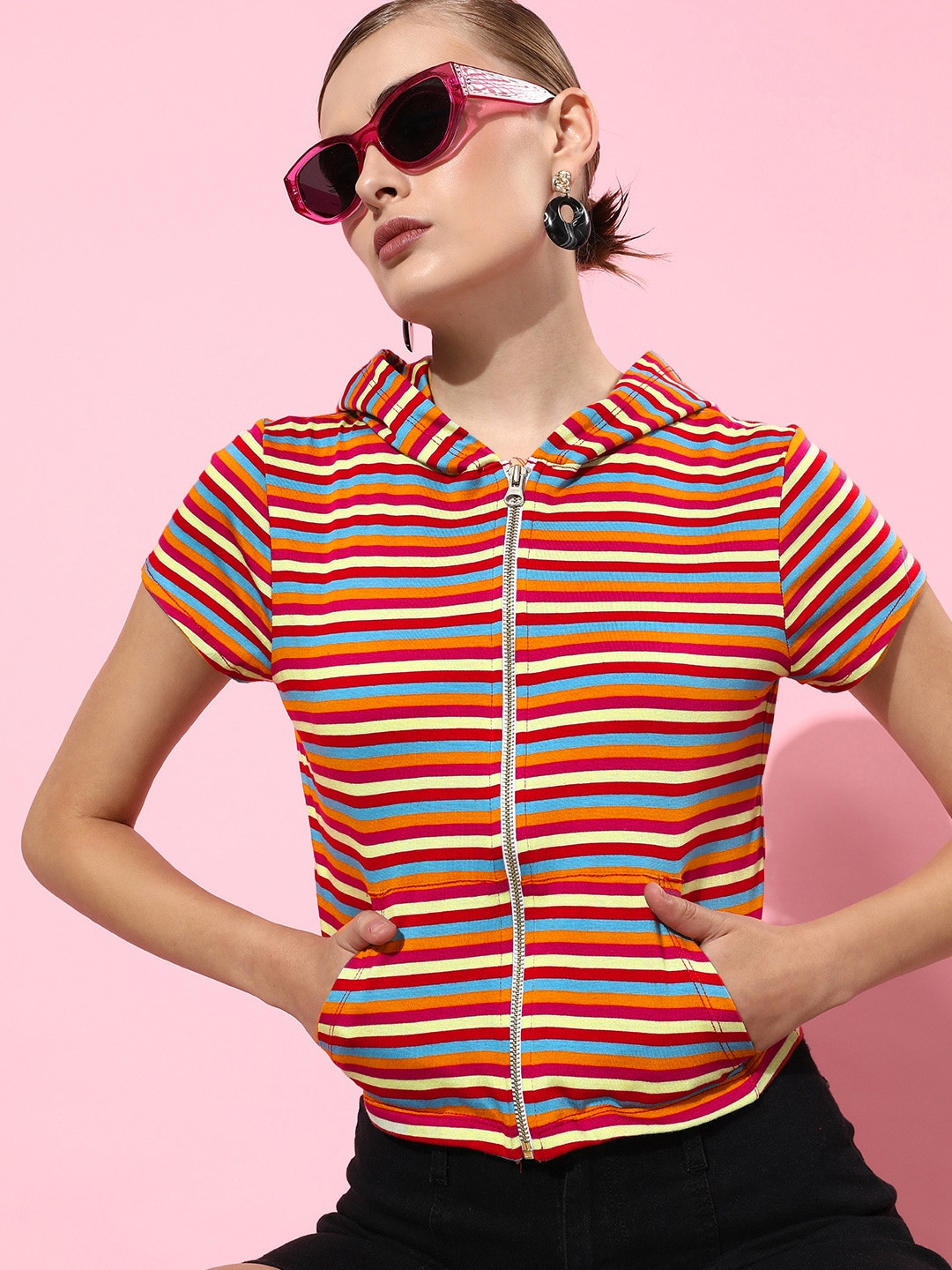 The Roadster Life Co. Spicy Red Pure Cotton Hooded 90's Hollaback-Cutout Course Top