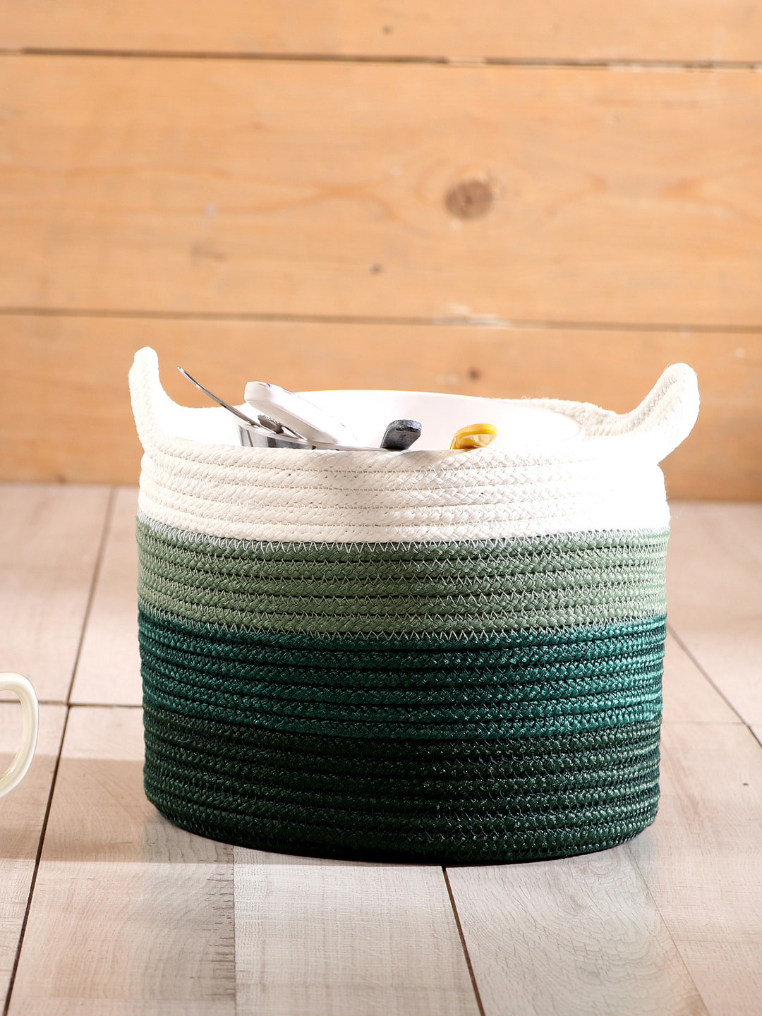 Pano Green Striped Torrent Basket Organiser
