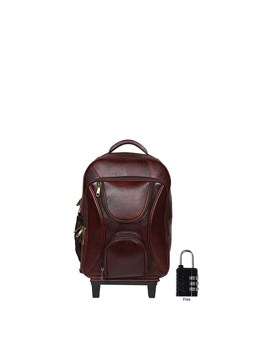 RICHSIGN Men Brown Leather Laptop Trolley Bag