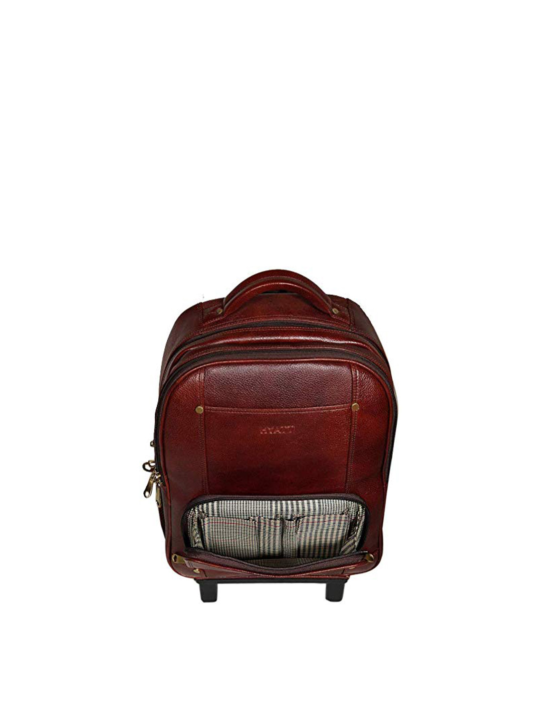 RICHSIGN Men Brown Leather Laptop Trolley Bag
