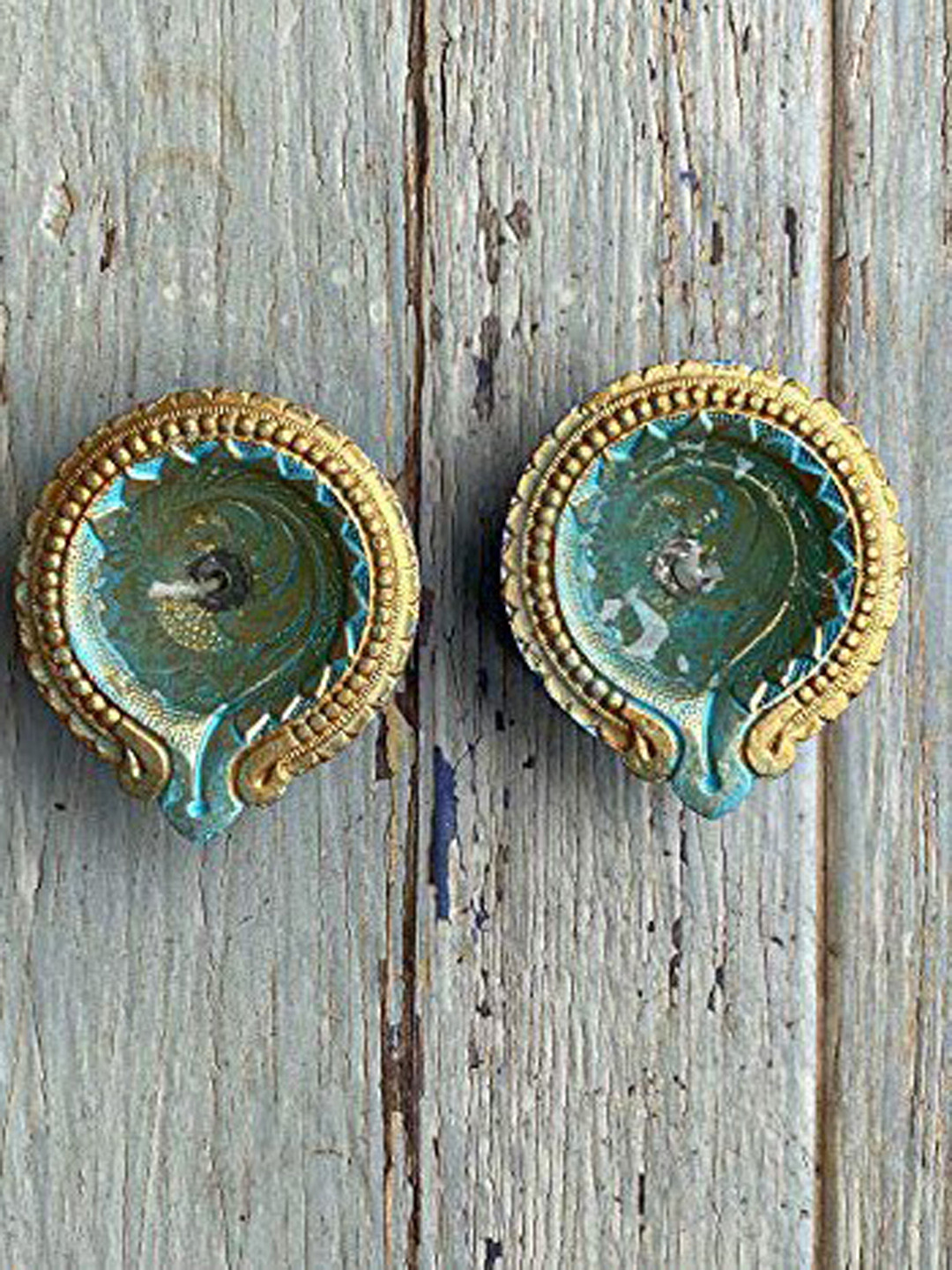 Ariana Set Of 2 Blue & Gold-Toned Printed Terracotta Diyas