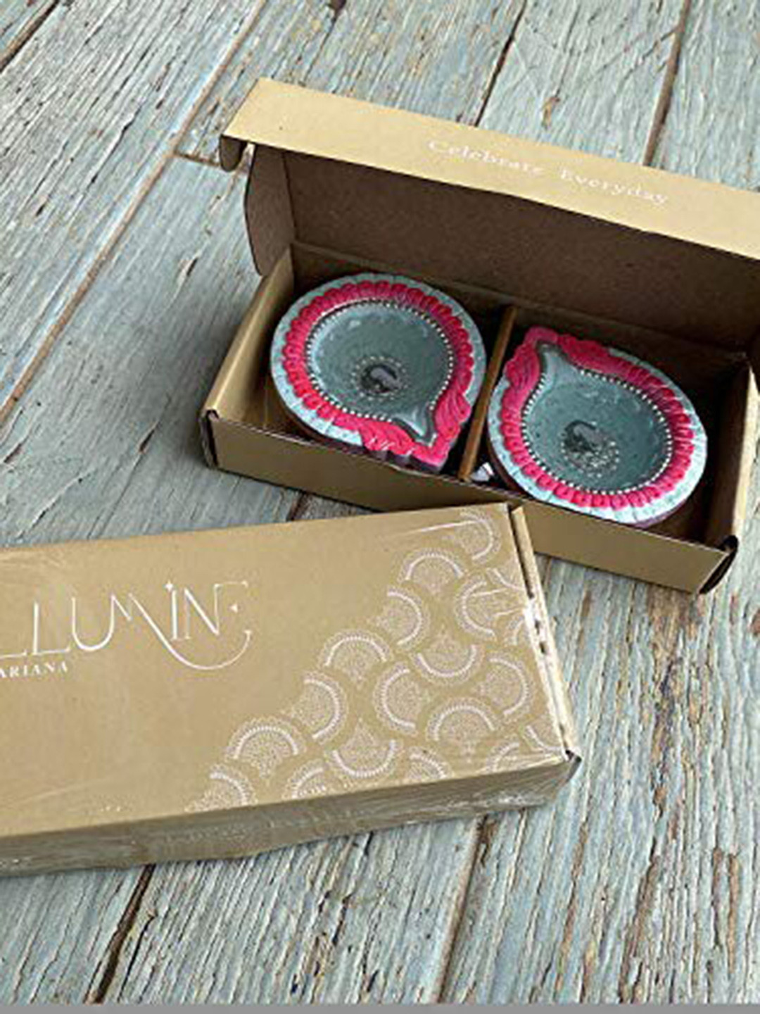 Ariana Set Of 4 Pink Printed Terracotta Diyas
