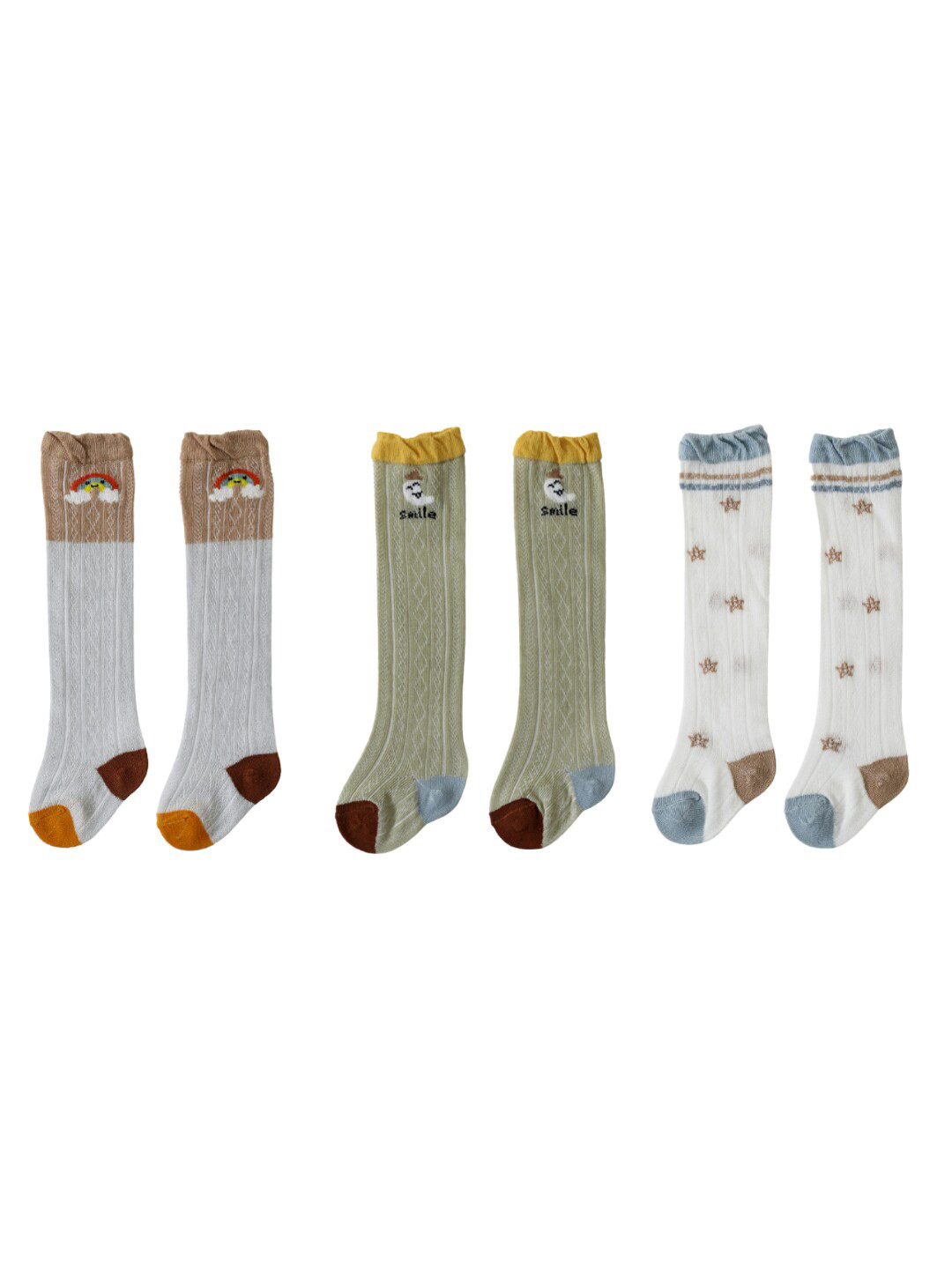 iSWEVEN Kids Pack Of 3 Grey Sea Green & White Above Knee-Length Socks