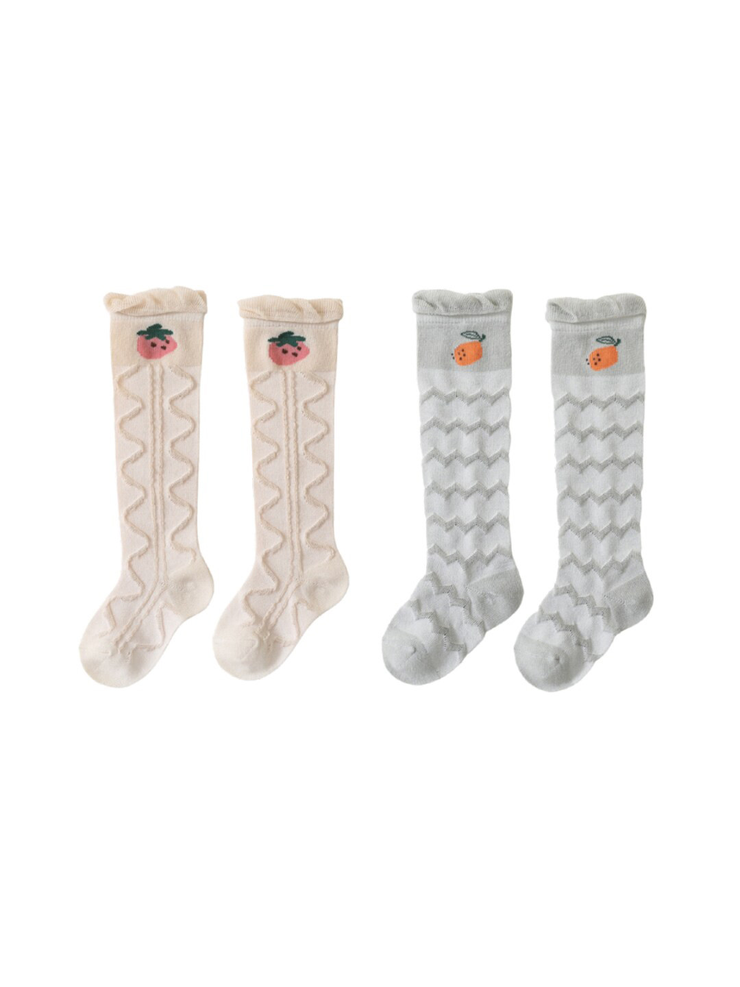 iSWEVEN Infant Kids Pack of 2 Grey & Beige Above-Knee Cotton Socks