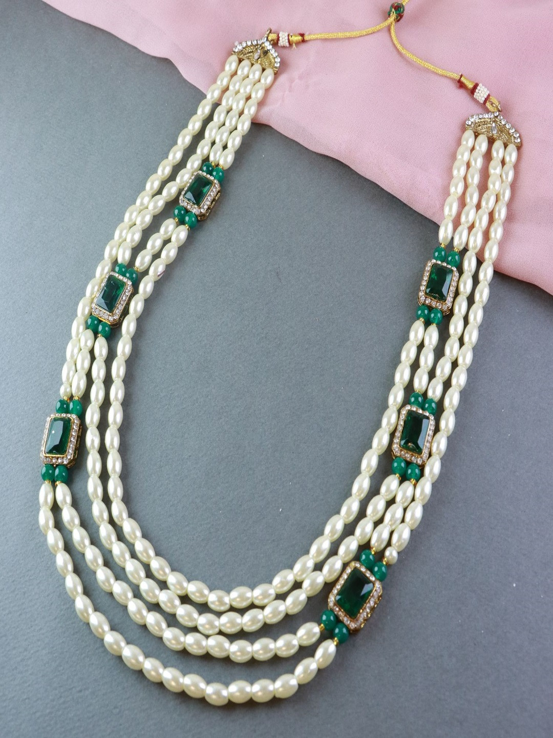 I Jewels Men Gold-Toned & Green Gold-Plated Dulha Moti Necklace