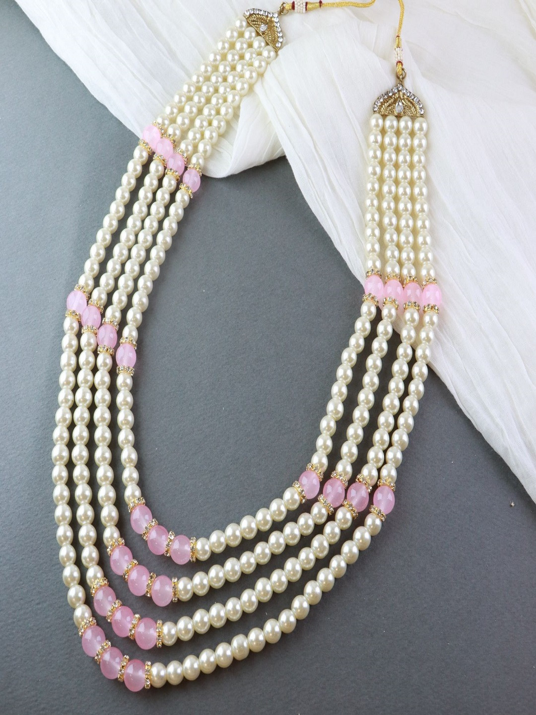 I Jewels Men Gold-Toned & Pink 4 Layered Dulha Chain