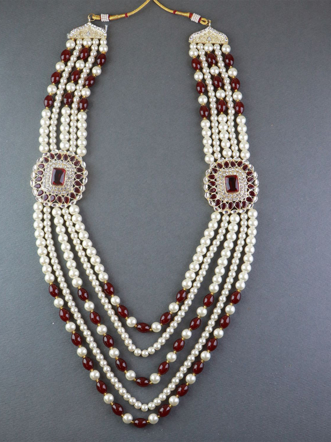 I Jewels Men Gold-Toned & Maroon 5 Layered Gold-Plated Necklace