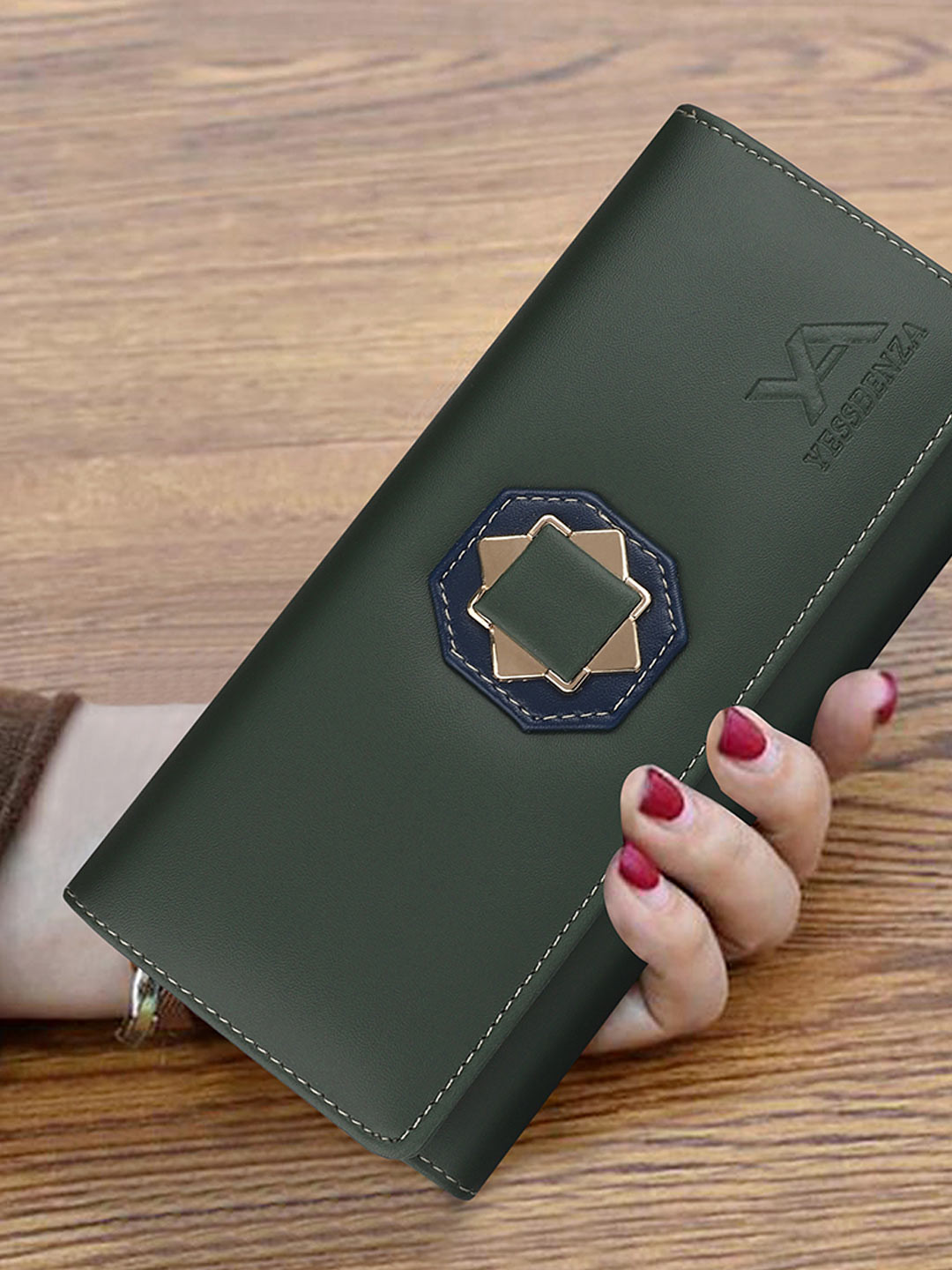 YESSBENZA Green Bow Detail Envelope Clutch