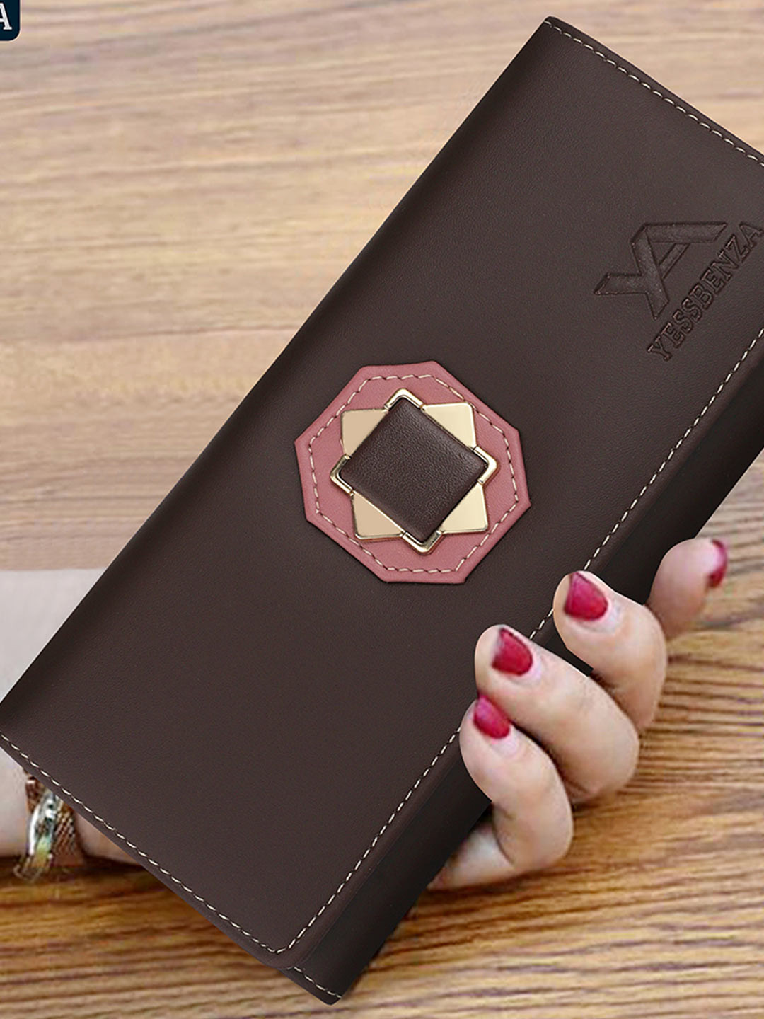 YESSBENZA Brown Bow Detail Envelope Clutch