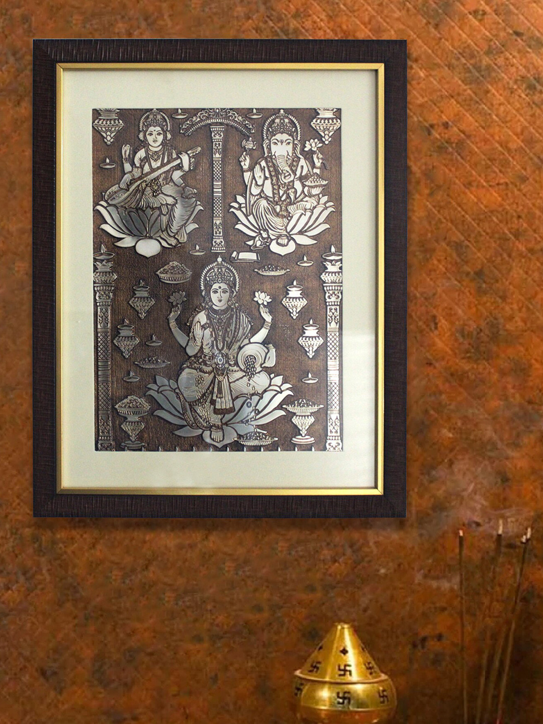 SHREE KALA HOME DECOR  Brown Ganesh Religious Painting Frame Wall Art