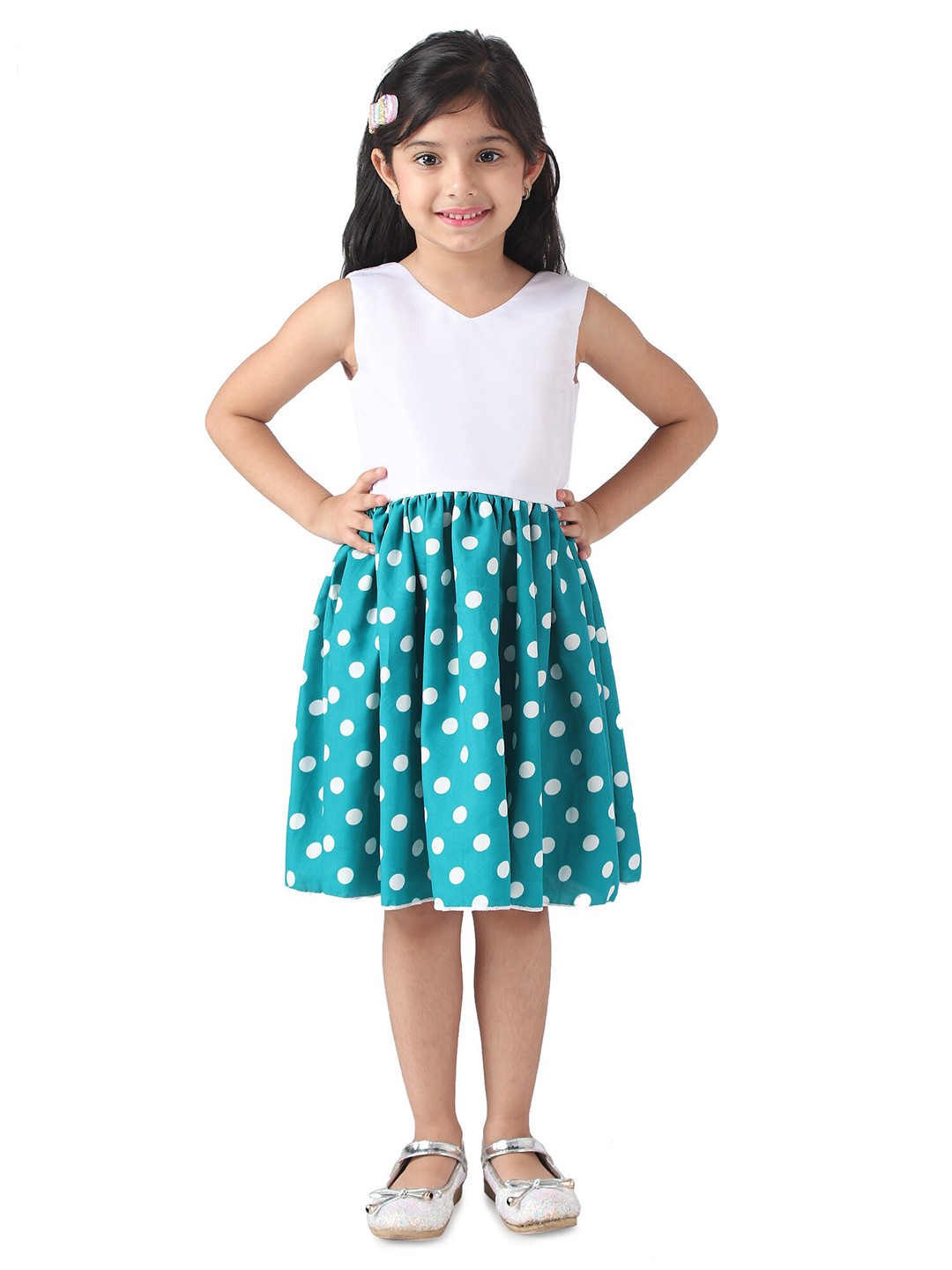 Samsara Couture Green & White Cotton Satin Dress