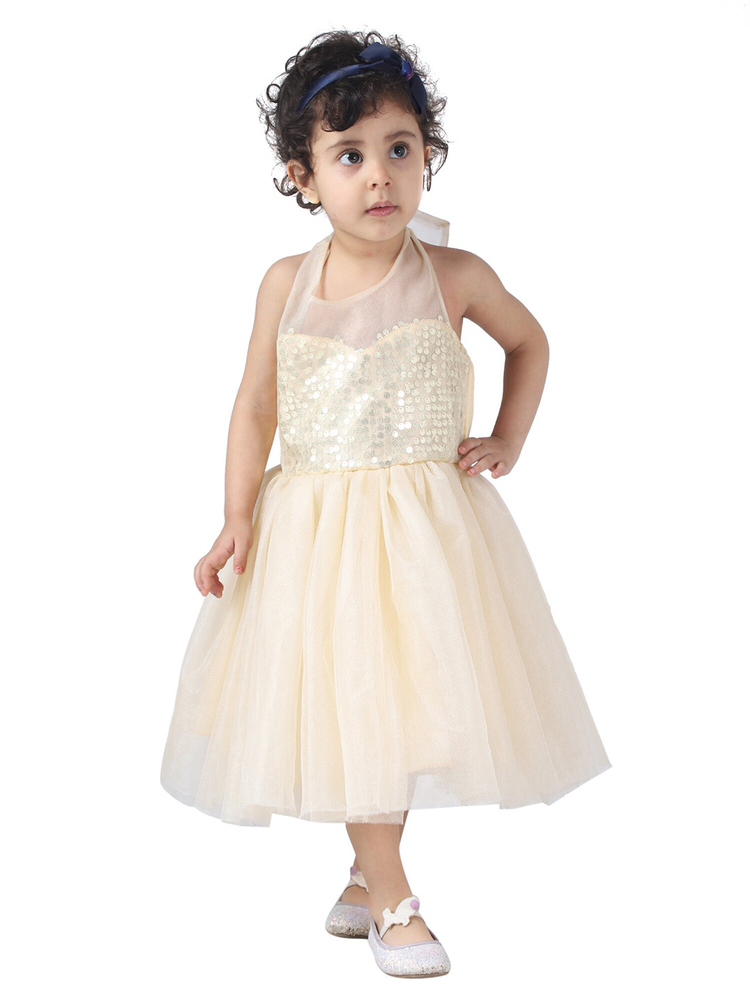 Samsara Couture Gold-Toned Embellished Halter Neck Satin Midi Dress