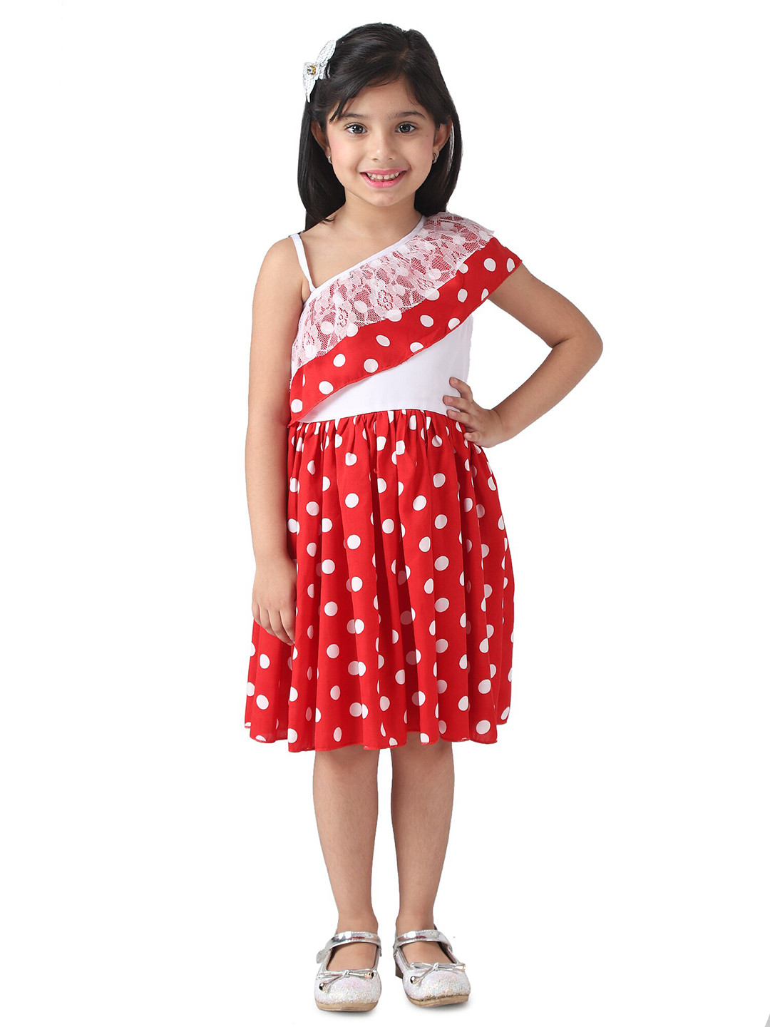 Samsara Couture Red & White Printed One Shoulder Dress