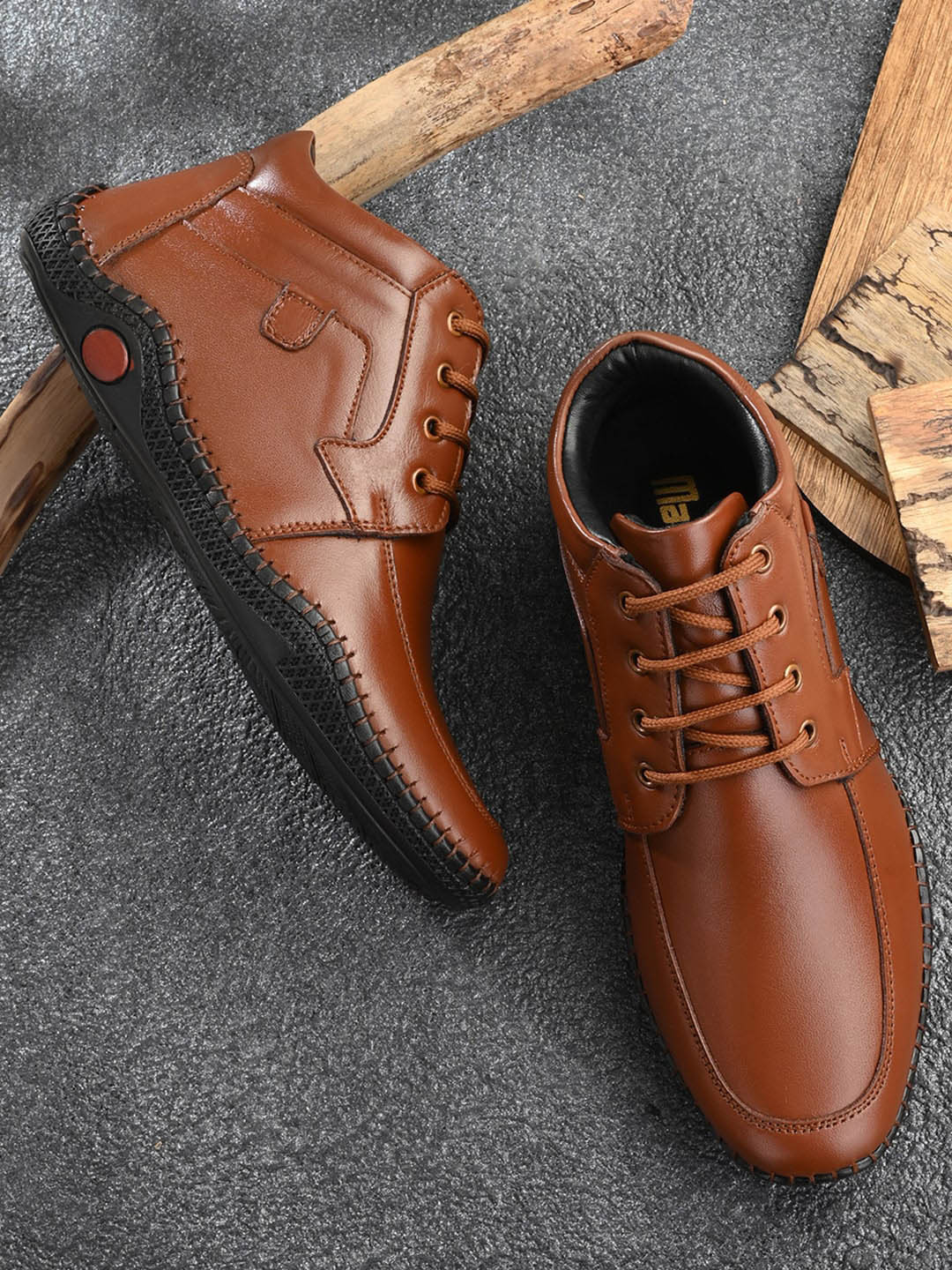 Mactree Men Tan-Brown Solid Leather Formal Derbys