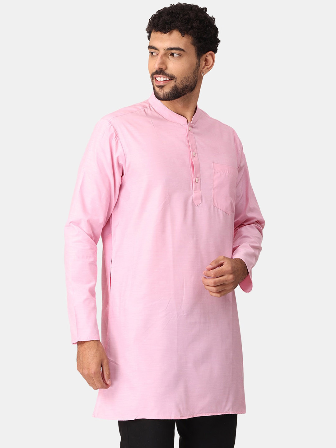 NIRVAAN Men Pink Solid Cotrton Kurta
