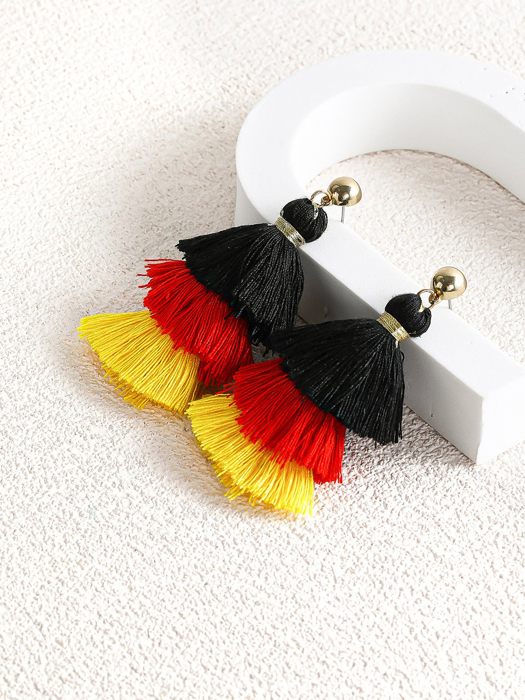 Bellofox Black & Red Gold-Plated Tassel Drop Earrings