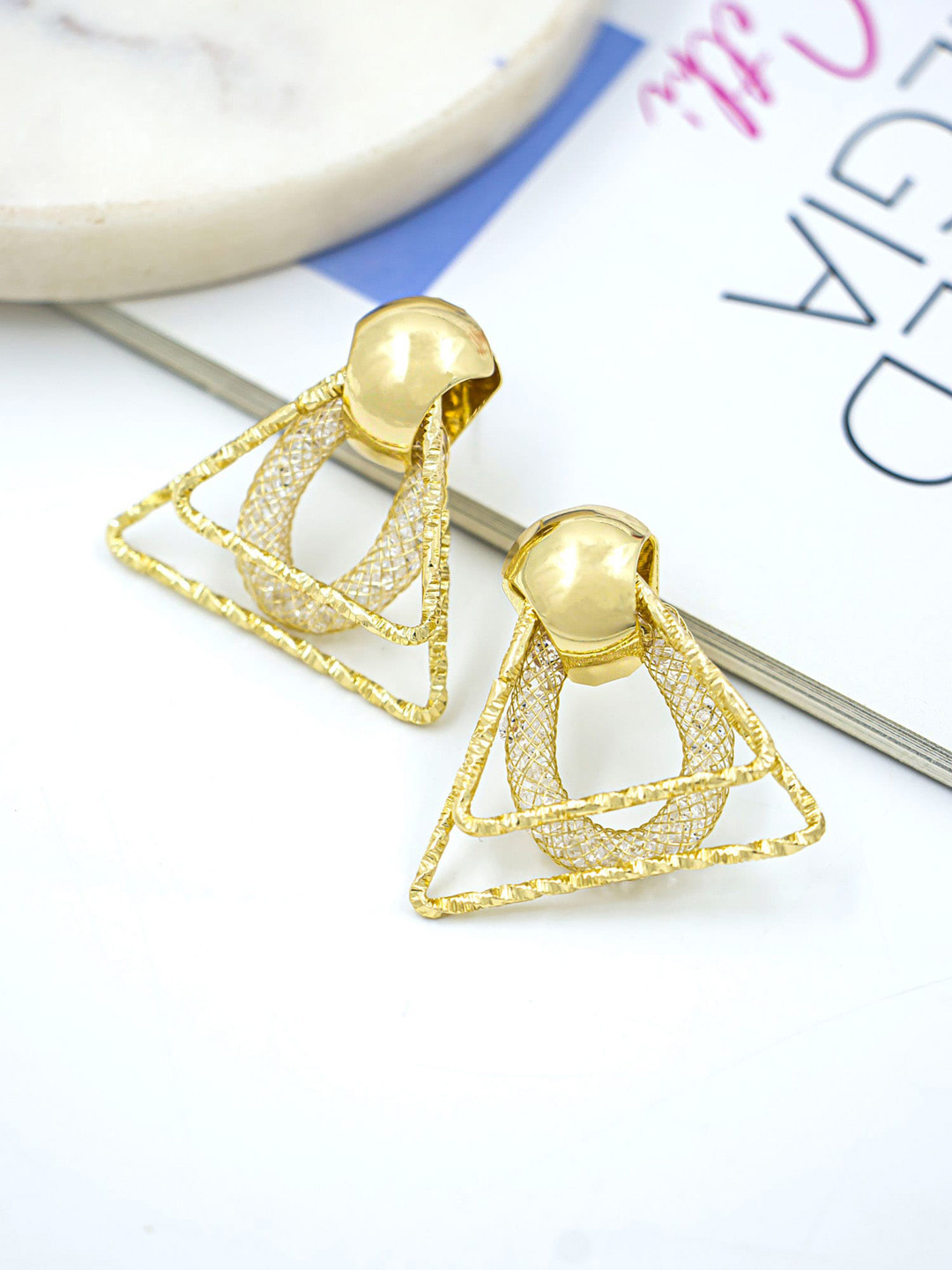 Bellofox Gold-Toned Triangular Drop Earrings
