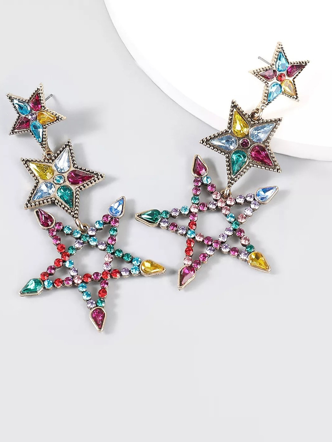 AVANT-GARDE PARIS Gold-Plated Multicoloured Star Shaped Drop Earrings