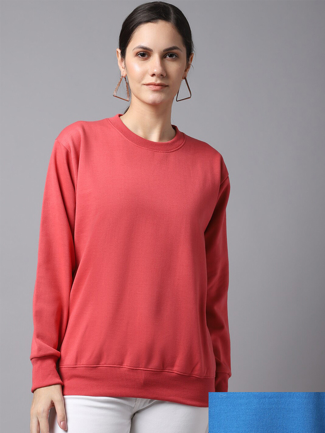 MACK JONNEY Women Pack of 2 Peach-Coloured & Blue Fleece Sweatshirts