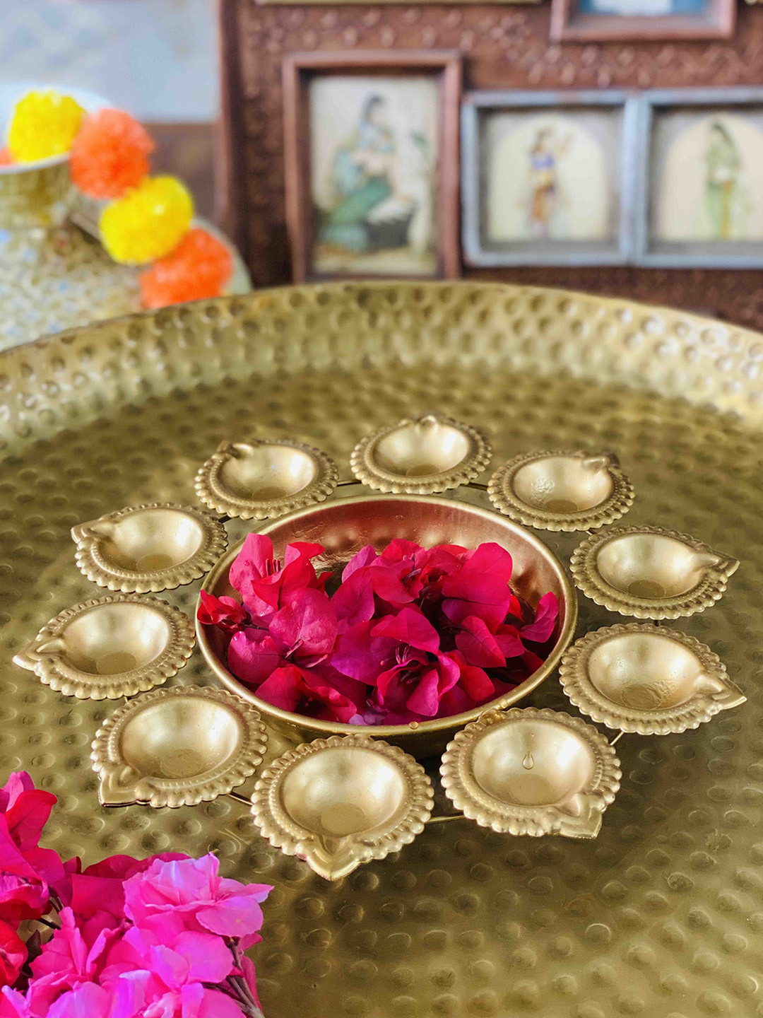 Folkstorys Gold Kumudam Urli With Diya