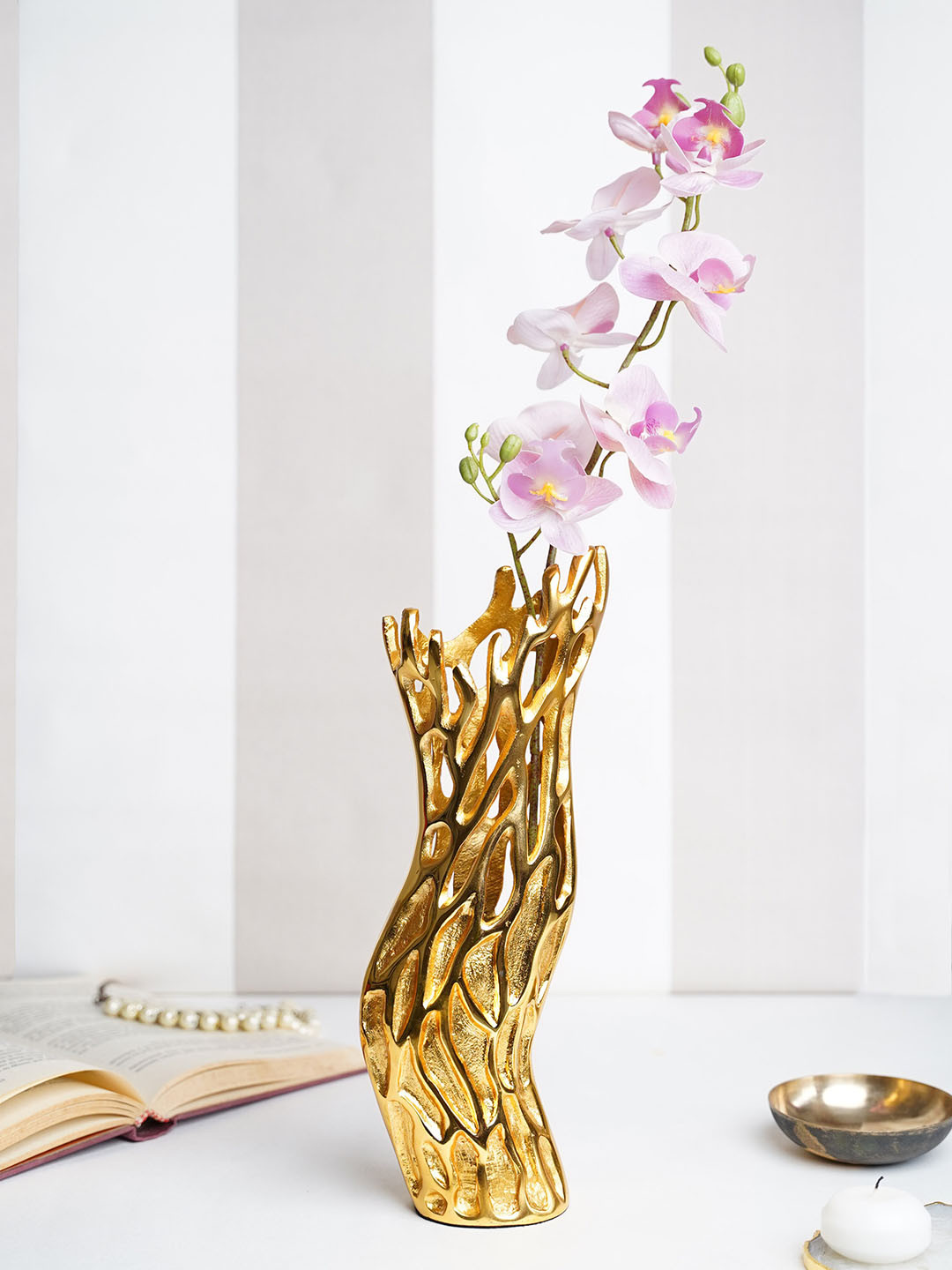 Folkstorys Honey Nest Vase Gold Metal Metallic Living Room Medium Showpiece - 11.8 Inches