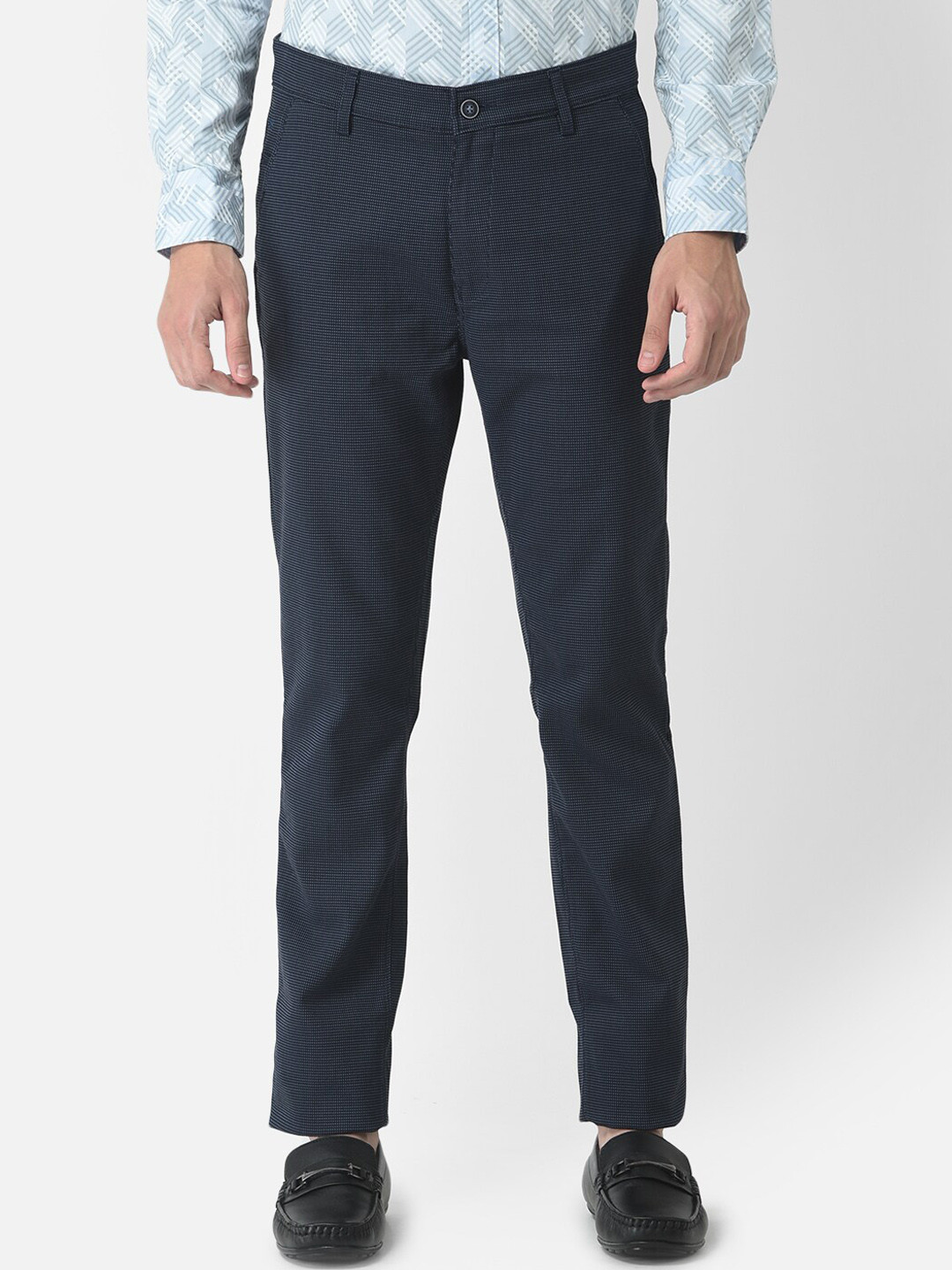 Crimsoune Club Men Navy Blue Textured Urban Slim Fit Trousers
